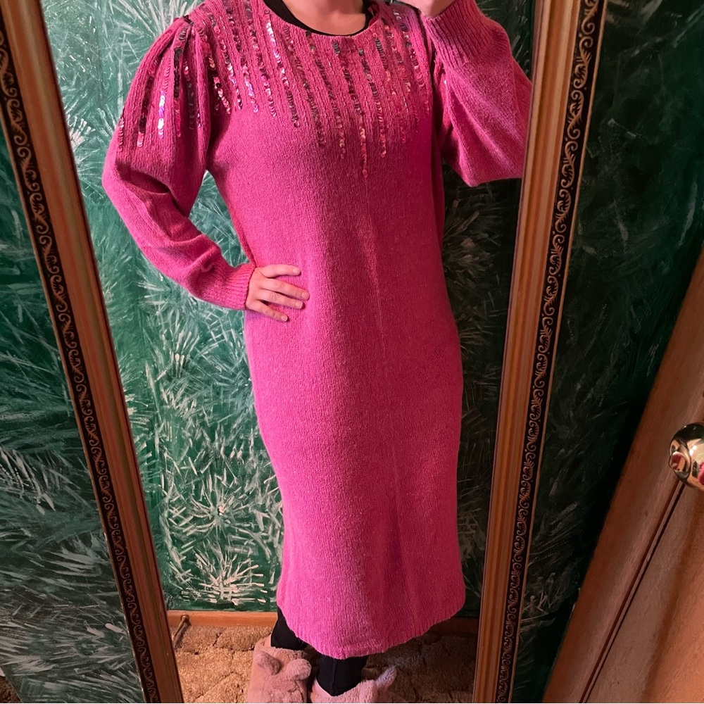 Addition-Elle Vintage Pink Sweater Dress with Poofy sleeve